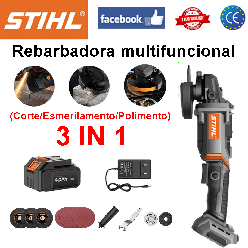 [Três em um] corte + retificação + polimento + carregador + lâmina de serra de metal * 3 + lixa * 5 + cabo original + chave inglesa + par de placas de pressão + bateria * 1